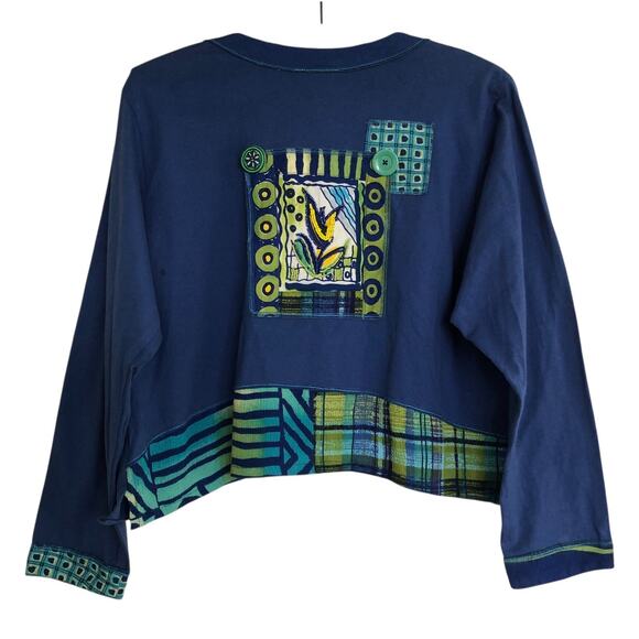 Vtg 90s Surya Boho Crop Top Blue Cotton Beads Butterfly Artisan - Picture 10 of 10